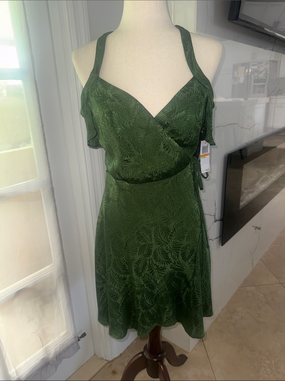 City Studio Olive Green Wrap-Style Mini Dress